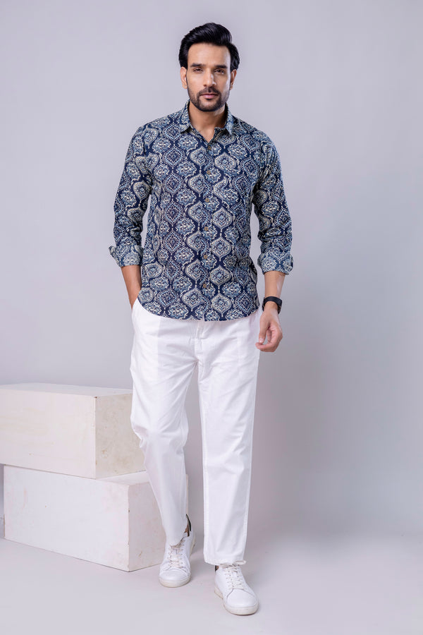 Rage Blue Printed Cotton Men’s Shirt