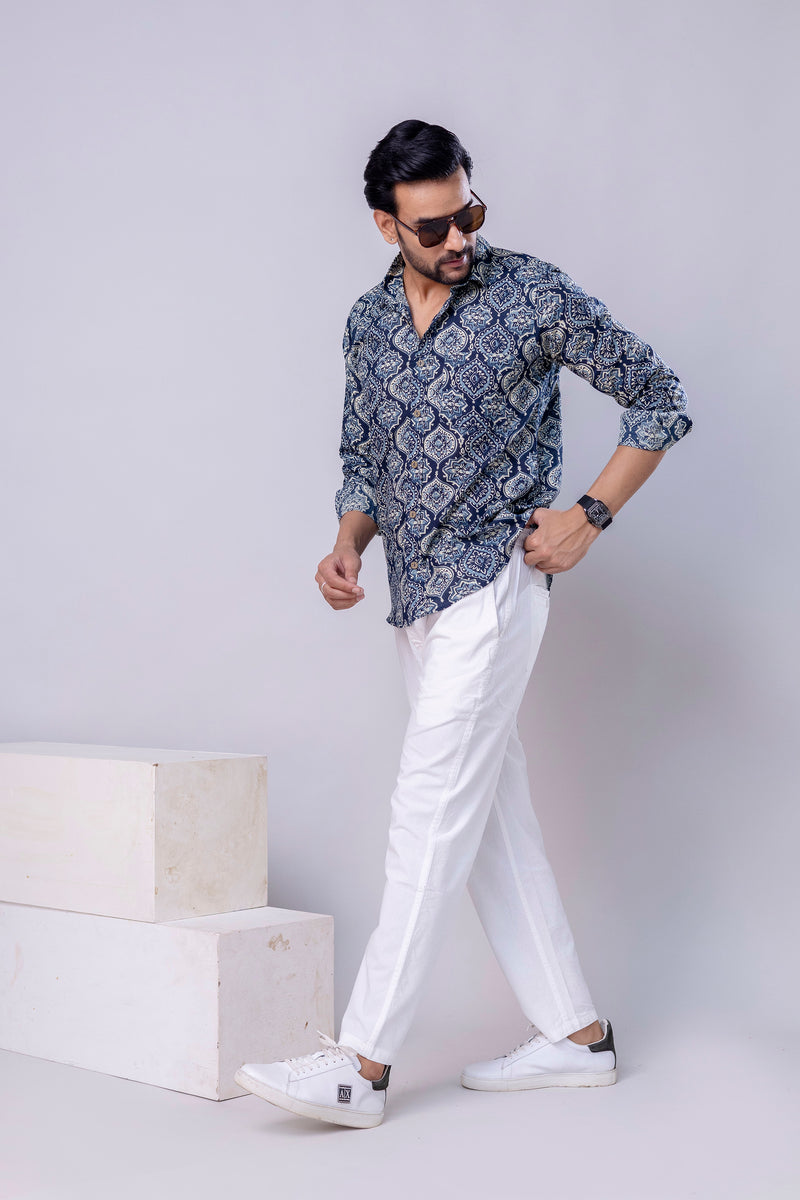 Rage Blue Printed Cotton Men’s Shirt