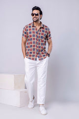 Patch Red Printed Cotton Men’s Shirt