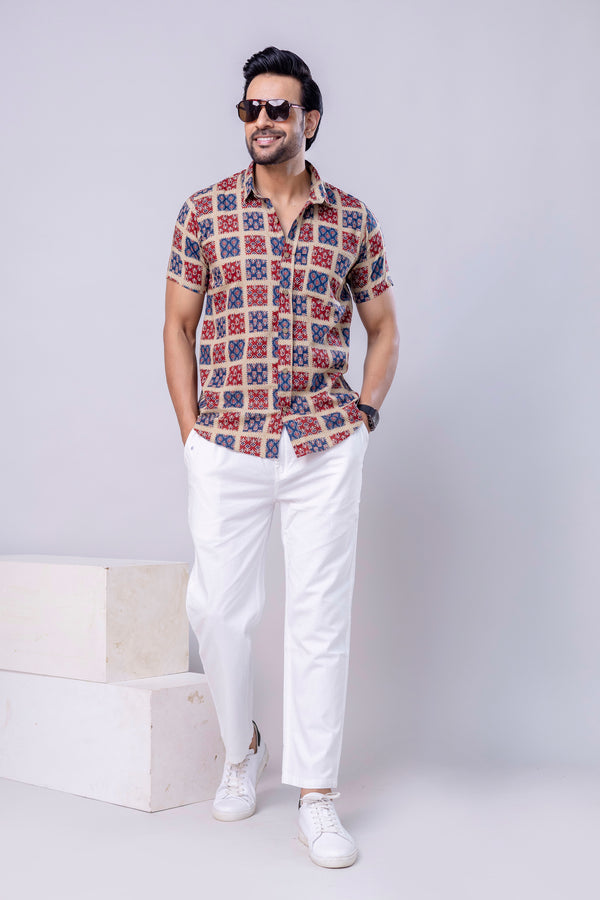 Patch Red Printed Cotton Men’s Shirt