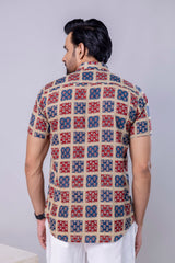 Patch Red Printed Cotton Men’s Shirt