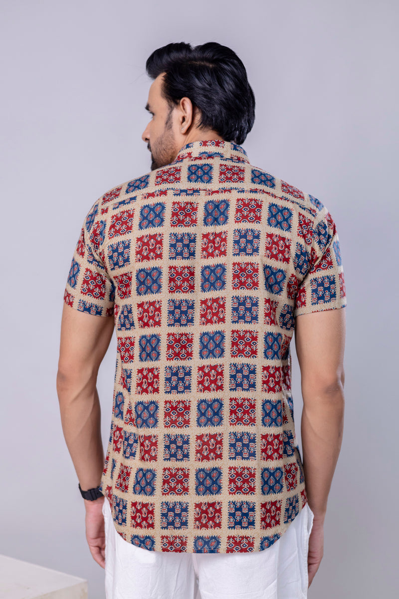 Patch Red Printed Cotton Men’s Shirt