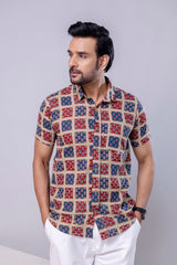 Patch Red Printed Cotton Men’s Shirt