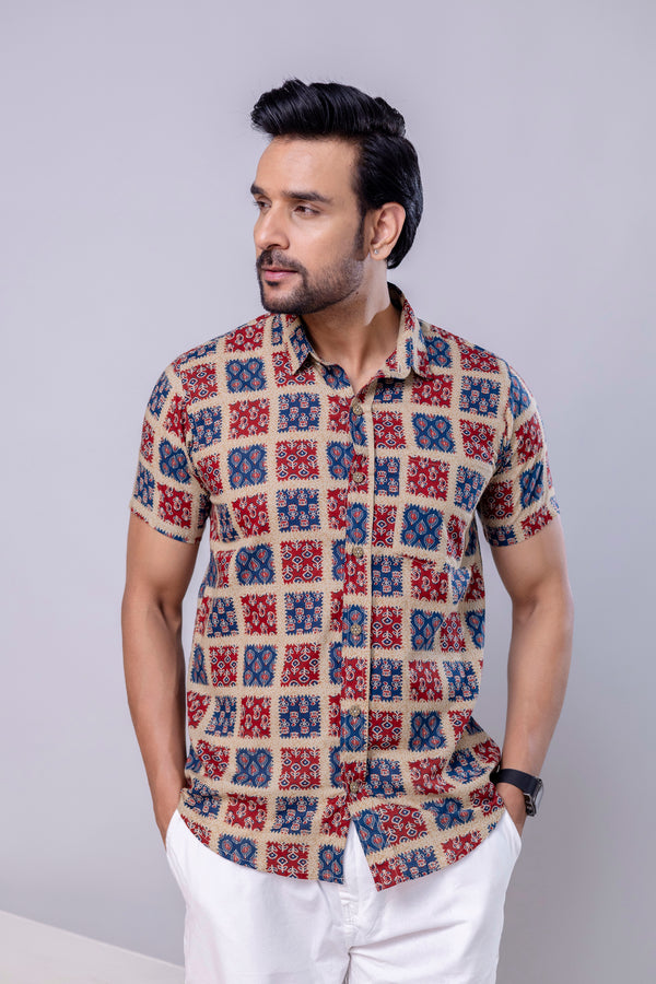 Patch Red Printed Cotton Men’s Shirt