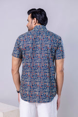 Ocean Blue Printed Cotton Men’s Shirt