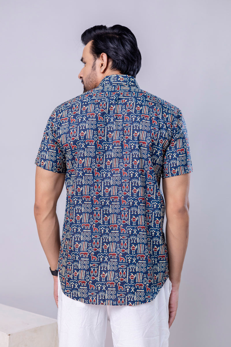 Ocean Blue Printed Cotton Men’s Shirt