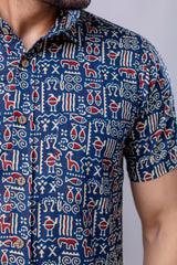 Ocean Blue Printed Cotton Men’s Shirt