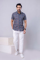 Ocean Blue Printed Cotton Men’s Shirt