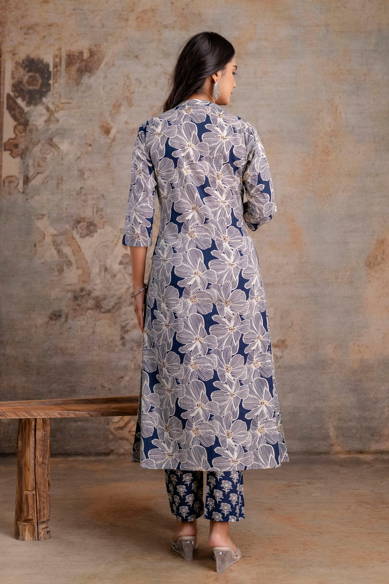 Zohra Blue Bloom Cotton Suit Set