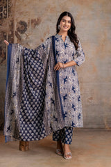 Zohra Blue Bloom Cotton Suit Set