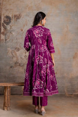 Meera megenta embroidered cotton suit set with mul cotton dupatta