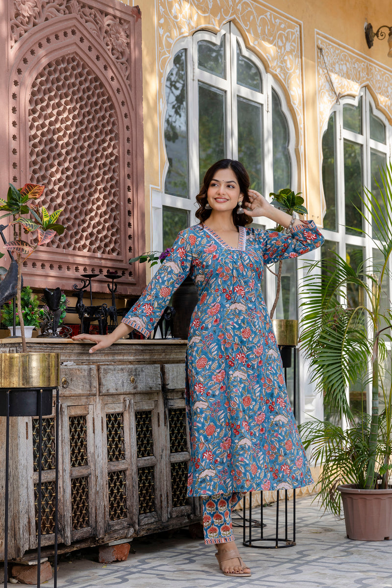 Neel Garden Cotton Handblock Printed Suit Set