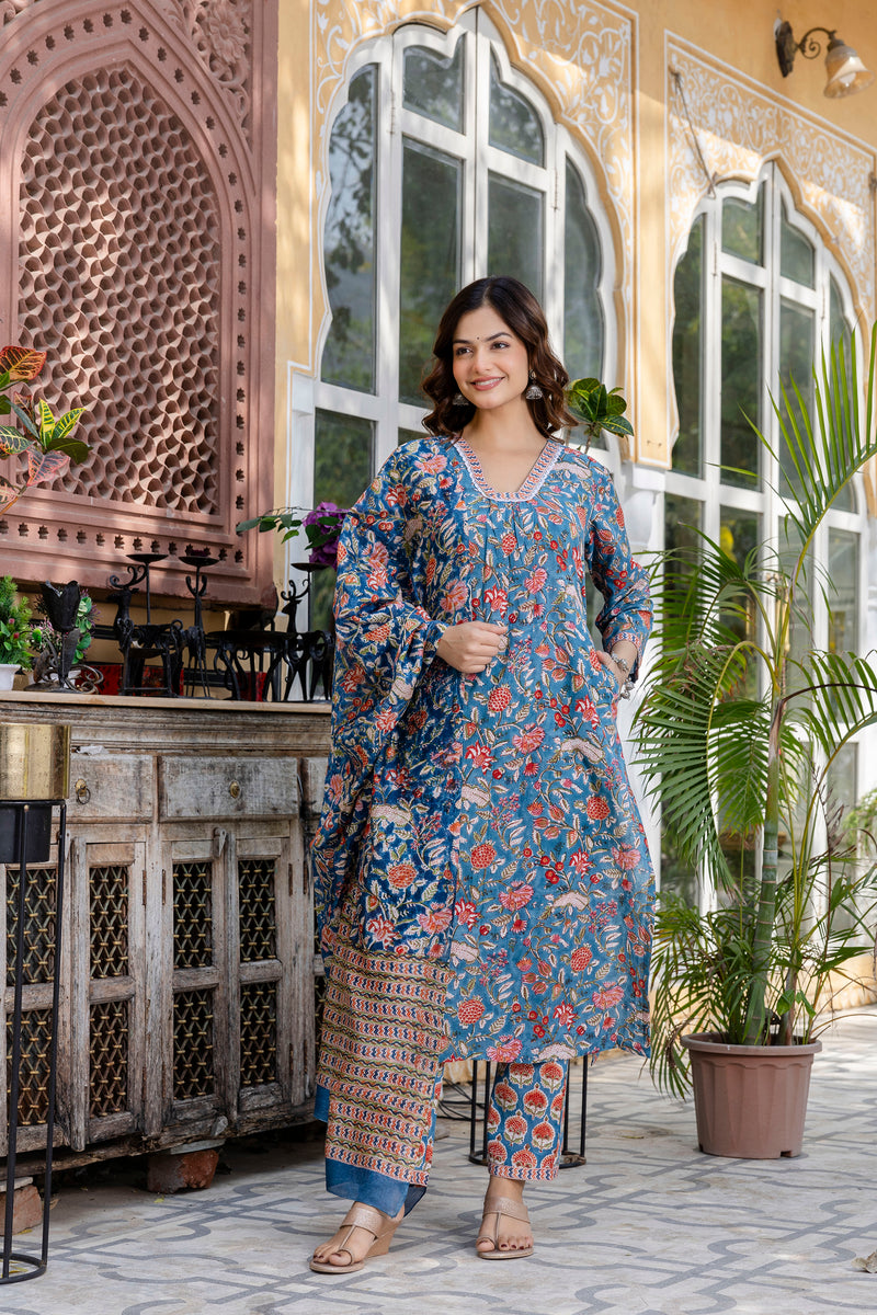 Neel Garden Cotton Handblock Printed Suit Set