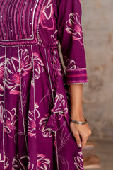 Meera megenta embroidered cotton suit set with mul cotton dupatta