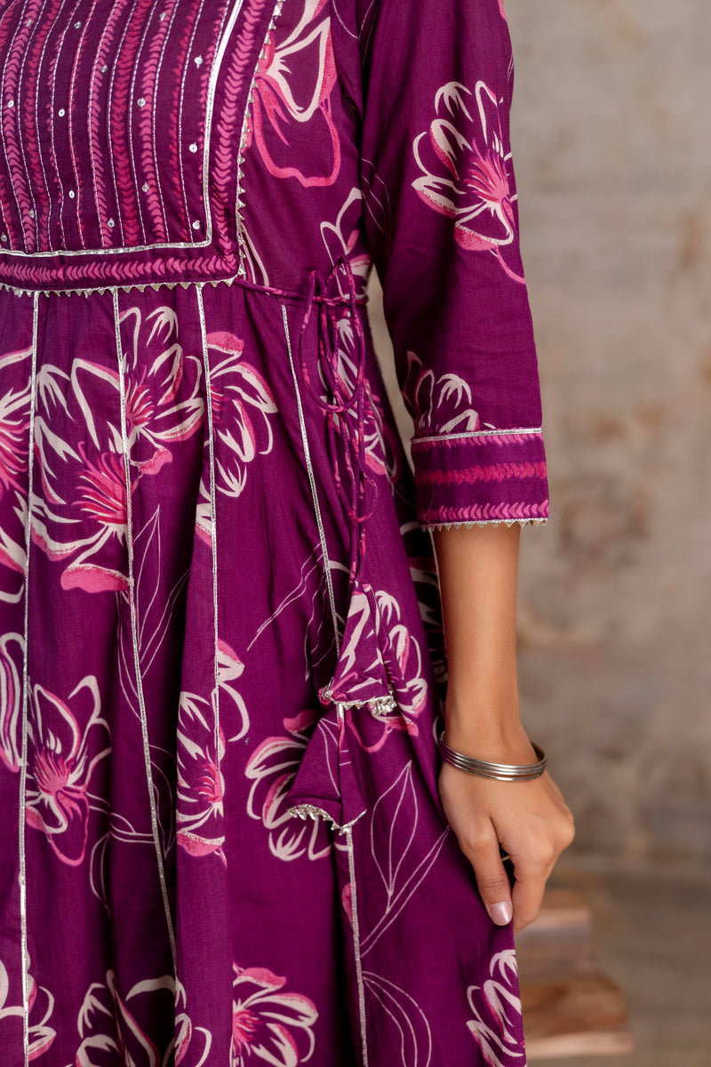 Meera megenta embroidered cotton suit set with mul cotton dupatta