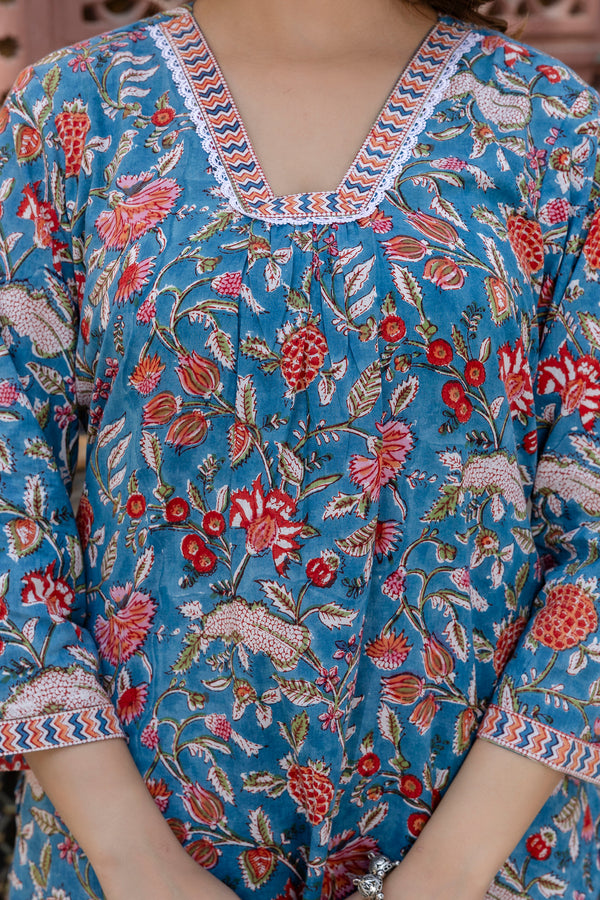 Neel Garden Cotton Handblock Printed Suit Set(Plus Size)