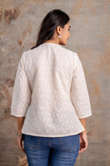 Moon white embroidered short kurta top