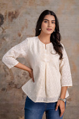 Moon white embroidered short kurta top