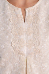 Moon white embroidered short kurta top