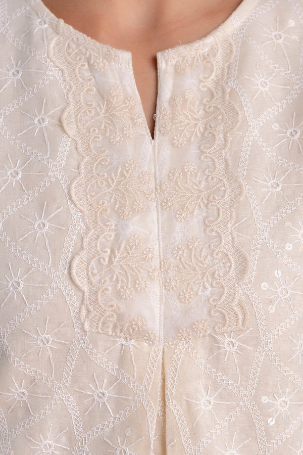 Moon white embroidered short kurta top