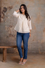 Moon white embroidered short kurta top