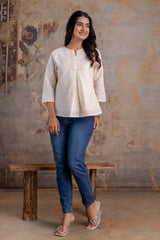 Moon white embroidered short kurta top