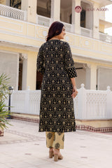 • Graceful Olive Black Traditional Print Suit Set with Mul Cotton Dupatta