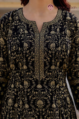• Graceful Olive Black Traditional Print Suit Set with Mul Cotton Dupatta
