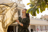 • Graceful Olive Black Traditional Print Suit Set with Mul Cotton Dupatta