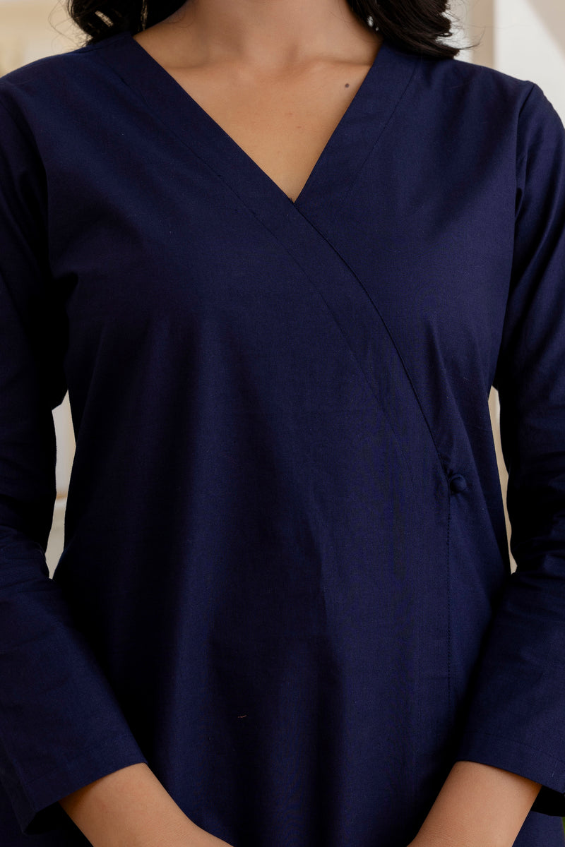 Nazaakat blue solid angrakha style cotton co-ord set