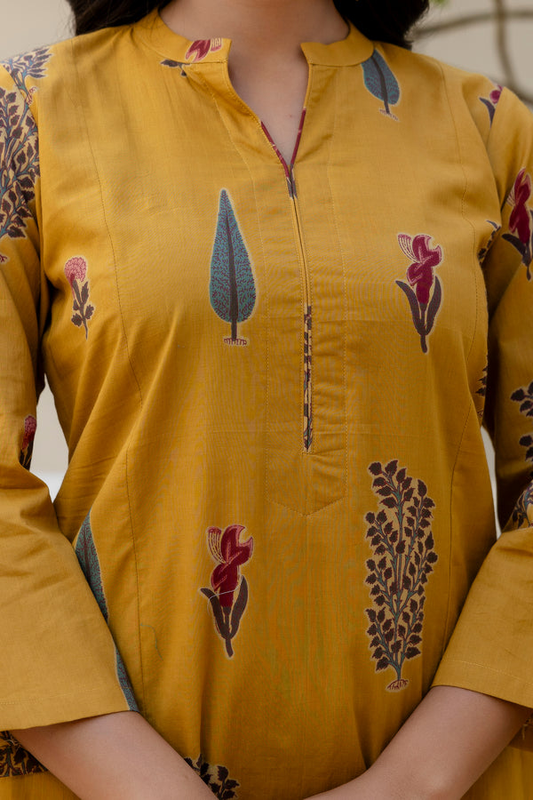 Meadow mustard handblock printed cotton co- ord set