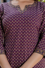 Phool Purple Handblock Printed Cotton Suit Set(Plus size)