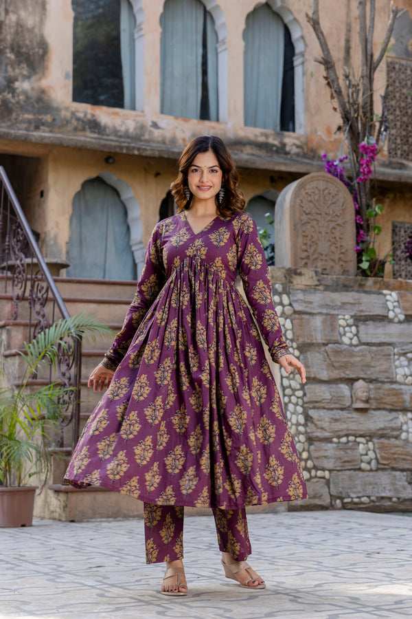 Roshni Purple Printed Kurta Pant Set