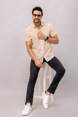Aaron Mustard Printed Cotton Men’s Shirt