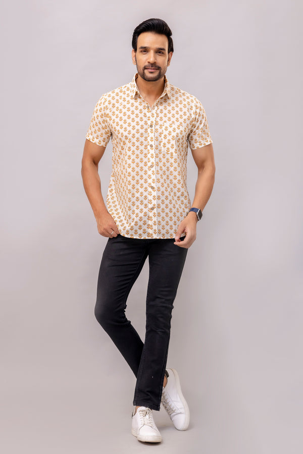 Aaron Mustard Printed Cotton Men’s Shirt