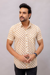 Aaron Mustard Printed Cotton Men’s Shirt