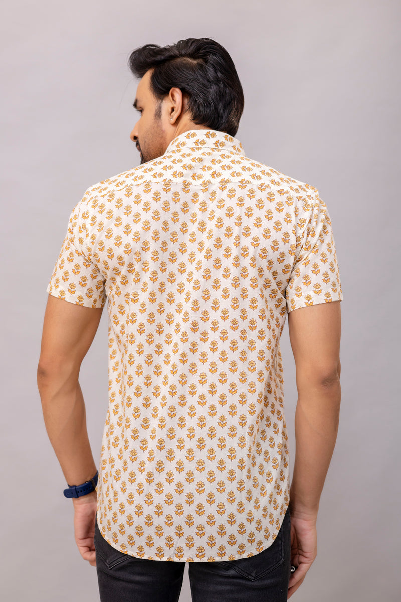 Aaron Mustard Printed Cotton Men’s Shirt