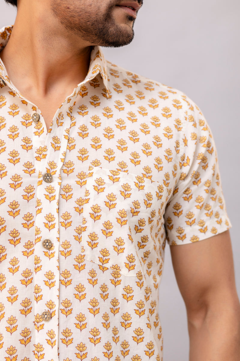 Aaron Mustard Printed Cotton Men’s Shirt