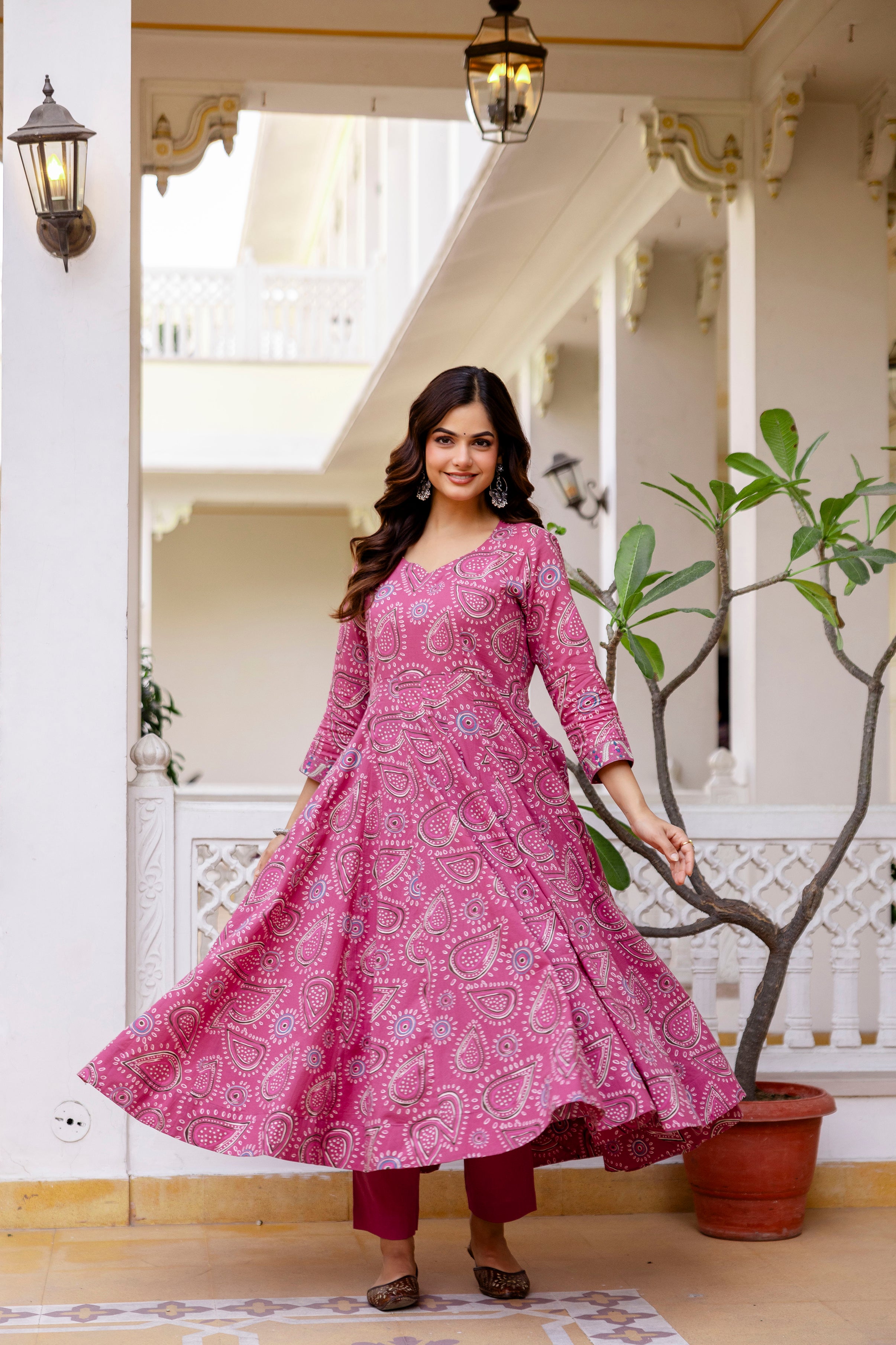 Noor-e-Rani Flared Cotton Anarkali Kurta and Pant Only