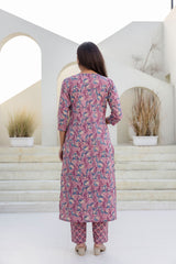 Farhana Pink Printed Cotton Suit Set With Chiffon Dupatta