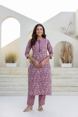 Farhana Pink Printed Cotton Suit Set With Chiffon Dupatta