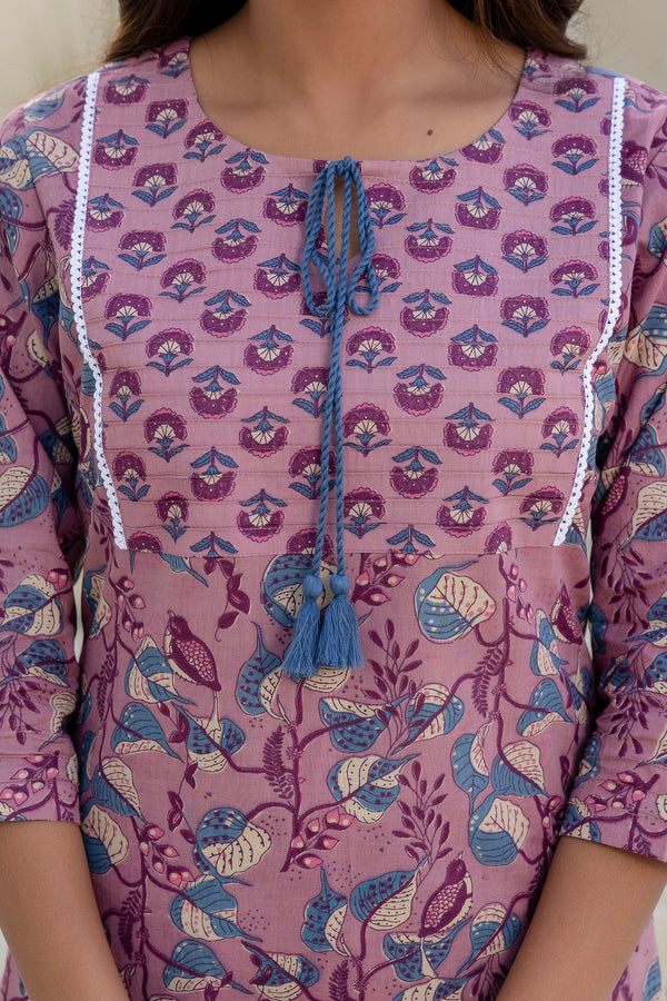 Farhana pink printed cotton suit set with chiffon dupatta