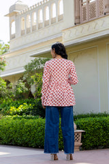 Rosso Peach Handblock Printed Short Kurta
