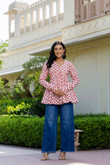 Rosso Peach Handblock Printed Short Kurta