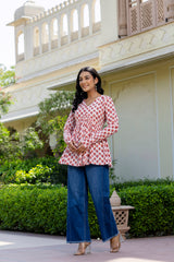 Rosso Peach Handblock Printed Short Kurta