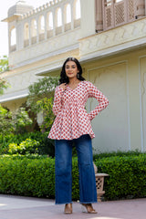 Rosso Peach Handblock Printed Short Kurta