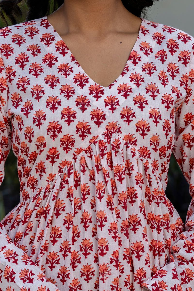 Rosso Peach Handblock Printed Short Kurta
