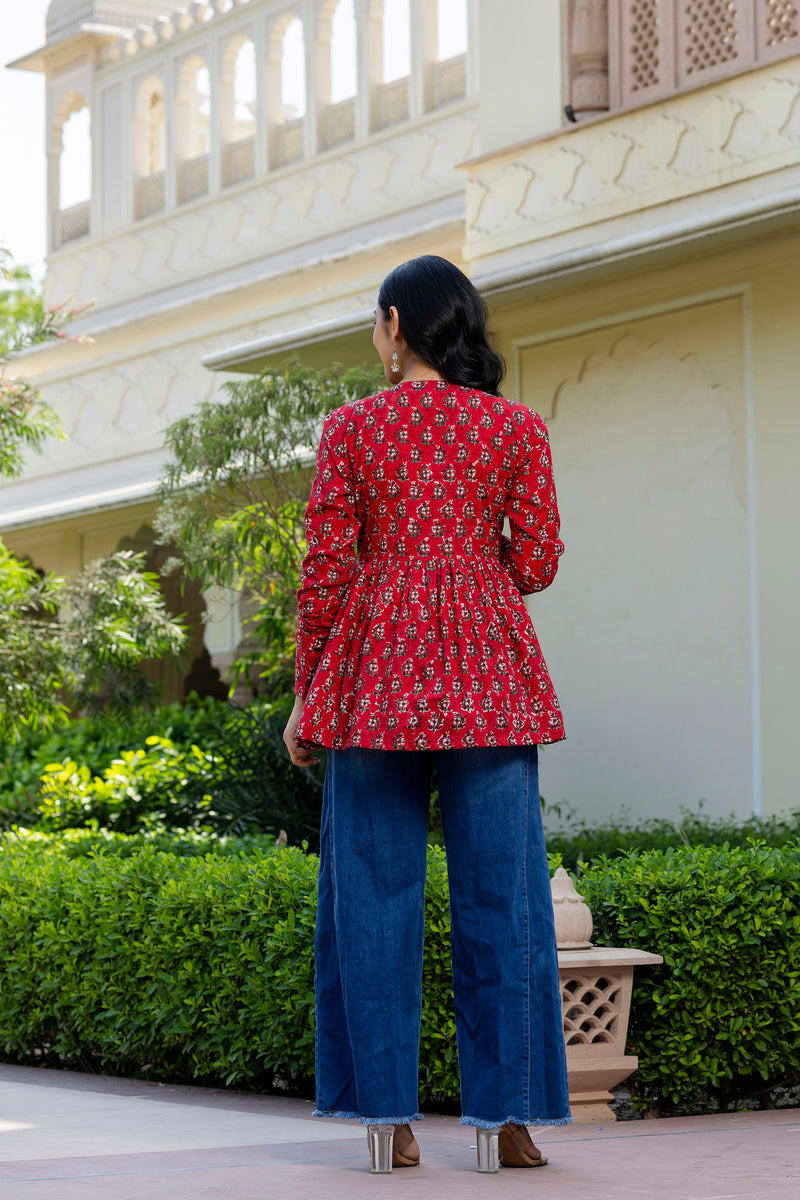 Rosso Red  Handblock Printed Short Kurta