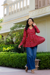 Rosso Red  Handblock Printed Short Kurta