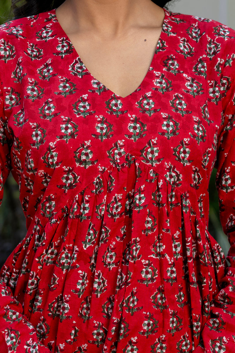 Rosso Red  Handblock Printed Short Kurta